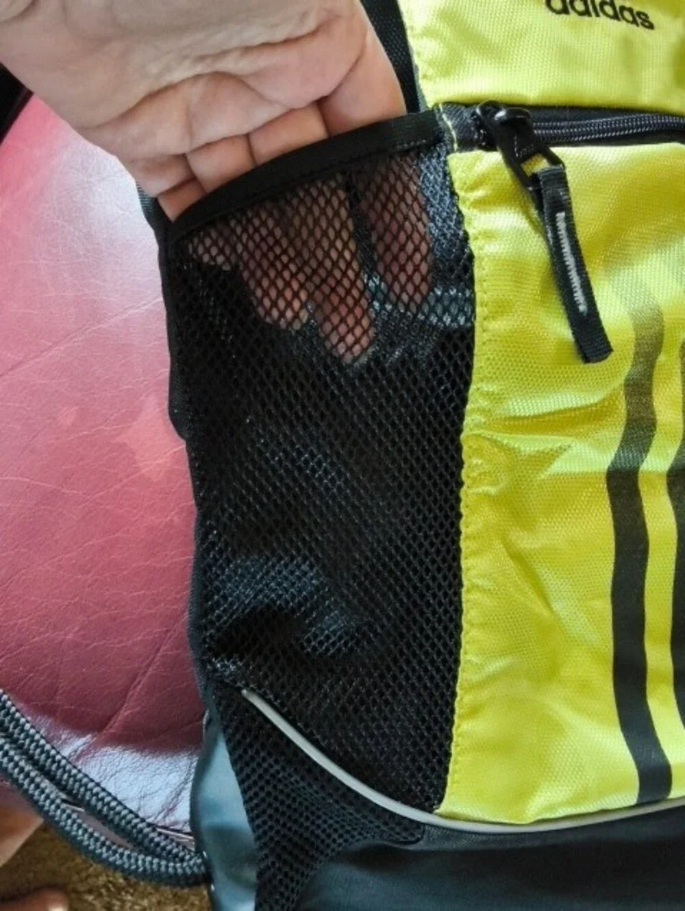 Adidas Black and Yellow Drawstring Backpack with Front Zip Pocket
